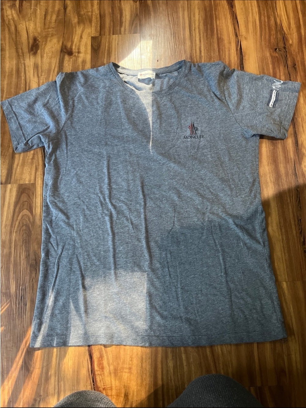 Moncler Light Gray Short Sleeve Crew T-Shirt with Subtle Logo